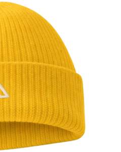หมวกบีนนี่ถักลายริบสีเหลืองแบบกำหนดเอง พร้อมโลโก้ปักสีขาว อุ่นสบายในฤดูหนาว ผลิตจากอะคริลิกนุ่ม รับผลิตตามสั่ง OEM หมวกแบบ Unisex - Product Image 2