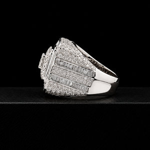 Trendy Moissanite Square Signet <b>Ring</b> For Man Full <b>Iced</b> Round & Baguette Diamond Cluster <b>Ring</b> White Gold Plated Hip Hop Jewelry - Product Image 3