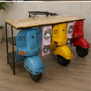 Table de bar vintage style scooter avec plateau en bois, structure métallique, design industriel, multicolore, style rétro, ensemble de meubles de bar pour la maison - Product Image 4