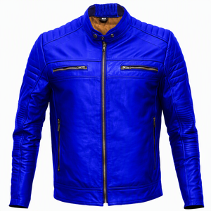 Men's Genuine Leather Motorcycle <b>Jacket</b> Slim Fit Stand Collar Zipper Closure Windproof Moto <b>Biker</b> Style Autumn Wear - Product Image 3