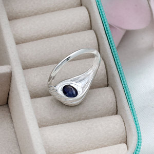 Bague en argent sterling 925 avec saphir bleu naturel, serti clos, pierre précieuse ovale, style classique, bijou unisexe pour usage quotidien - Product Image 4