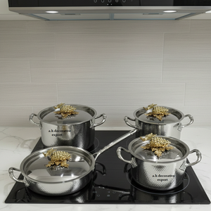 Ensemble de casseroles et poêles élégantes en acier inoxydable avec boutons décoratifs en forme de raisin, martelées à la main, ustensiles de cuisine européens écologiques pour - Product Image 1