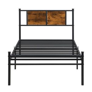 Struttura letto in metallo a una piazza e mezza con testiera in legno, elemento decorativo nero - Product Image 4
