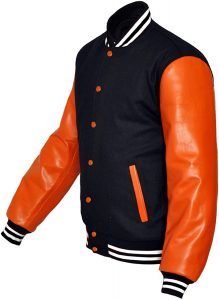 Customizable Black & Orange Varsity <b>Jacket</b> <b>Men</b> Wool Body & <b>Leather</b> Sleeves Snap Button Letterman Baseball <b>Jacket</b> - Product Image 2