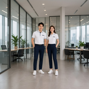 <b>White</b> Short Sleeve Uniform Shirt with Navy <b>Trousers</b> Breathable Cotton Seamless Fusing Needle Detection for Adults Unisex - Product Image 5