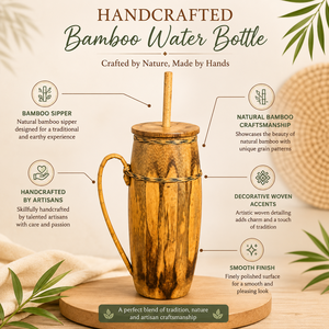 Bouteille d'eau écologique artisanale bohème en bambou, anti-fuite, avec embout en bambou, tasse de voyage réutilisable pour le camping et les activités de plein air - Product Image 2