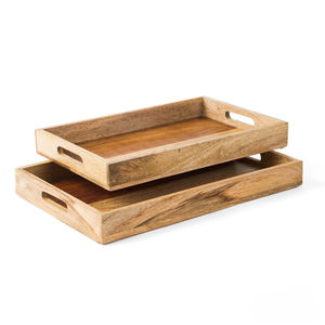 Plateau de service rectangulaire en bois au design vintage avec poignées, plateau à petit-déjeuner en bois pour la cuisine, la décoration de la maison et l'utilisation ottomanne - Product Image 4