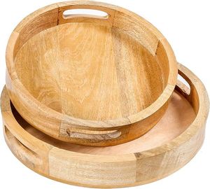 Plateau de service en bois au design classique, surface lisse et polie, idéal pour servir des aliments, des boissons, des collations, dans la cuisine ou à la salle à manger. - Product Image 5