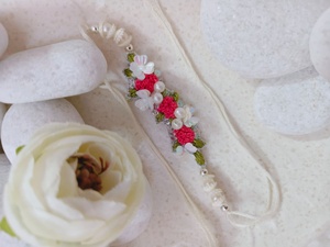 Decorative <b>Pink</b> Rakhi with Floral Embroidery and Braided Thread Handmade Festival Wrist Band - Product Image 5