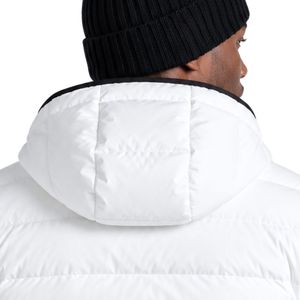 Blouson matelassé blanc pour homme avec capuche, veste d'hiver chaude décontractée à fermeture éclair sur le devant - Product Image 4