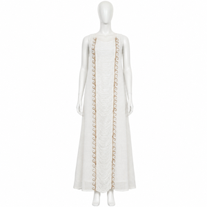 Robe longue bohème ivoire pour femme, col rond, sans manches, unie, tissée, légère et fluide, tenue décontractée pour l'été, la plage, les vacances et les stations balnéaires - Product Image 1