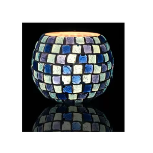 Porte-bougie marocain de luxe, style moderne, mosaïque de verre broyé, verre multicolore, bronze, designs uniques, pour bougies chauffe-plat et votives - Product Image 1