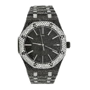 Reloj Mecánico Negro con Incrustaciones de Moissanita, Correa de Acero Inoxidable, Esfera Analógica, Reloj de Pulsera de Lujo para Fiesta - Product Image 3