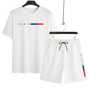 Conjunto de Camiseta y Pantalones Cortos de Verano para Hombre, Personalizado, al por Mayor, OEM, ODM, Informal, Deportivo, de Dos Piezas, Transpirable, de Algodón, para Gimnasio, Entrenamiento - Product Image 1