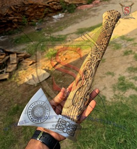Steel Craft International Custom Industrial Grade Tomahawks Bearded Forged Carbon Steel Axe Head 22-Inch Ash Wood Shaft <b>Leather</b> - Product Image 4
