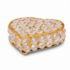 Caja de Joyería de Acero Inoxidable con Cuentas de Cristal, Aspecto Lujoso, Calidad Premium, Forma de Corazón, Decoración para el Hogar - Product Image 1