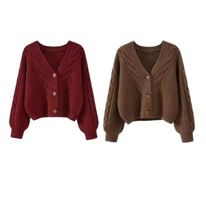 Cárdigan Cálido de Punto Trenzado con Cuello en V, Suave y Texturizado para Invierno, con Botones y Estampado Floral, de Poliéster/Algodón, Marca Power Abaan Sports, en Oferta - Product Image 1