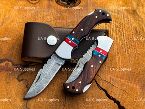 มีดพับ Damascus Back Lock EDC ทำมือ สำหรับล่าสัตว์ คุณภาพระดับอุตสาหกรรม รับประกัน 1 ปี รับทำแบรนด์ตามสั่งจำนวนมาก UA - Product Image 5