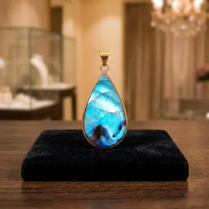 Pendentif en laiton avec labradorite naturelle, bijoux en pierres précieuses faits à la main, vente en gros, pendentif bohème - Product Image 5