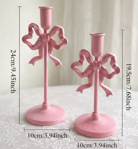 Trendy Pink <b>Bow</b> Metal Taper Candle <b>Holder</b> Set – Custom Wholesale Coquette Candle Stand for Home & Tabletop - Product Image 4