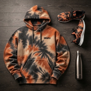 Custom <b>Orange</b> Black Tie Dye Hoodie <b>Men's</b> Pullover <b>Sweatshirt</b> Streetwear Hooded <b>Sweatshirt</b> With Logo - Product Image 5
