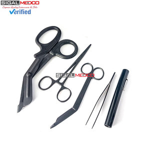 Coffret de ciseaux de traumatologie 5 pièces avec étui, tactiques, entièrement noirs, robustes, manuels, certifiés CE, pour les secours médicaux, les ambulances et les paramédicaux - Product Image 5