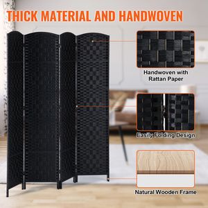 Divisorio per Stanza a 4 Pannelli Intrecciato a Mano, Portatile e Autoportante, Schermo Privacy per Sala da Pranzo con Cerniere, Pareti Divisorie Pieghevoli - Product Image 4