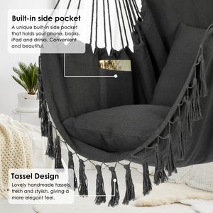 Dark Grey Macrame <b>Hammock</b> Chair Large Hanging Swing with 2 Cushions & Pocket Max 500 Lbs Capacity - Product Image 4