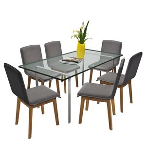 Set di 6 sedie da pranzo in legno di quercia e tessuto grigio chiaro - Product Image 2