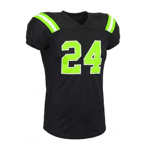 Conjunto de Fútbol Americano Personalizado Negro con Verde Neón, Número 24, Cuello en V, Manga Corta, Poliéster que Absorbe la Humedad, Uniforme para Hombre Adulto - Product Image 2