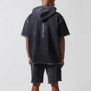 เสื้อมีฮู้ดสไตล์วินเทจของผู้ชายผ้าฝ้ายเทอร์รี่ฝรั่งเศสฟอกซีด - Product Image 5