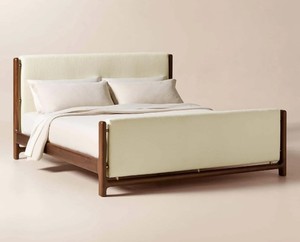 Modern Teak Wood <b>King</b> <b>Bed</b> Frame Solid Wood Upholstered Quilted <b>Headboard</b> and Footboard Soft <b>Bed</b> Design Style - Product Image 2