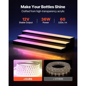 Espositore per Bar a 3 Livelli Illuminato a LED da 30 Pollici in Acrilico con Controllo Remoto RF e App, Portabottiglie con Illuminazione per Esposizione Liquori - Product Image 3