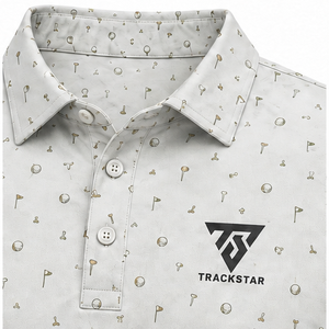 Camiseta Polo Trackstar para Hombre, Color Gris Claro, con Estampado de Iconos de Golf, Manga Corta, Cuello con Botones, Estilo Deportivo Informal, Logotipo Personalizado - Product Image 6