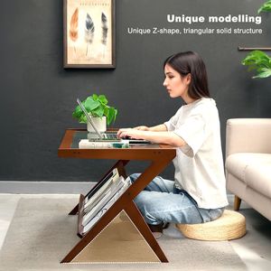 Tavolino da Caffè in Rattan Stile Mid-Century Moderno con Piano in Vetro per Soggiorno, Grande Tavolo Centrale Boho con Vano Portaoggetti per Arredamento Elegante - Product Image 4