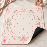 Tapis de Mahjong Américain Personnalisé en Néoprène Premium 33x33 Pouces, Design Original Floral Rose avec Nœud, Écologique, pour Poker et Divertissement