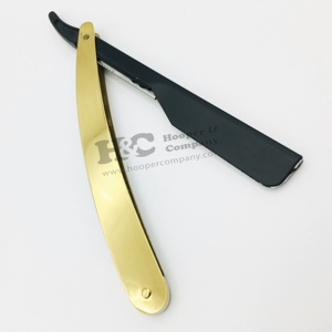 Navaja de barbero de acero inoxidable de alta calidad para hombre, para cortar la barba, en hermosos colores negro y dorado, con logotipo personalizado, sostenible. - Product Image 5