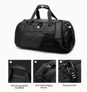 Sac de voyage en cuir noir avec bandoulière réglable et plusieurs poches pour les voyages et la salle de sport, sac de rangement de voyage classique - Product Image 4