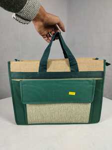 Eco Friendly Jute Laptop Messenger Crossbody Adjustable Multiple Front Pockets Durable Handles <b>Reusable</b> Office Carry Bag - Product Image 1