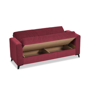 Fauteuil individuel en tissu bordeaux avec rangement dissimulé, pieds en bois, dossier serré, pour salon - Product Image 3