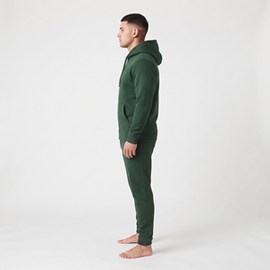 Ensemble sweat à capuche et jogging en coton épais pour homme, personnalisable avec logo, deux pièces, fermeture éclair, couleur unie, molletonné, tenue de sport - Product Image 4