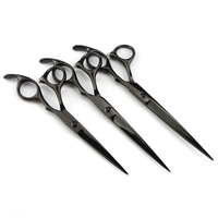 Ciseaux de barbier noir mat en acier inoxydable 440C, plastique/caoutchouc, logo personnalisé, bord tranchant, ciseaux de salon professionnels pour la coiffure