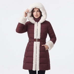 Women's Long Quilted Puffer <b>Coat</b> Waist <b>Belt</b> Hood Faux Fur Trim Hot Winter Jacket Warm Outdoor Casual Fashion Outerwear New Style - Product Image 1