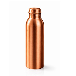 <b>Brushed</b> Copper Flask Milled Cap Pure Solid Copper <b>Bottle</b> for Gym Sports & Office - Product Image 1