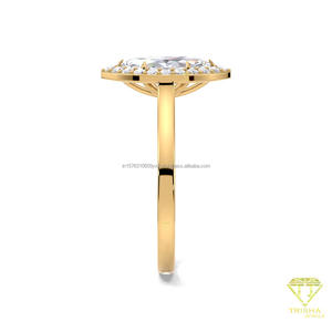 Bague de fiançailles en or jaune avec halo de diamants moissanite taille marquise, bague de promesse et d'anniversaire pour femme, bijoux - Product Image 2
