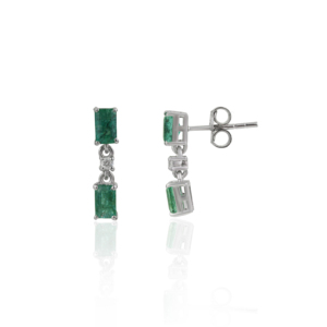 925 Sterling Silver Octagon Cut 100% Authentic Emerald & Diamond Drop Stud <b>Earrings</b> For Women's <b>Fine</b> Jewelry - Product Image 3