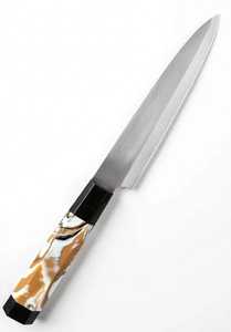 Couteau utilitaire de cuisine artisanal de style japonais avec manche octogonal en résine marbrée - Product Image 4