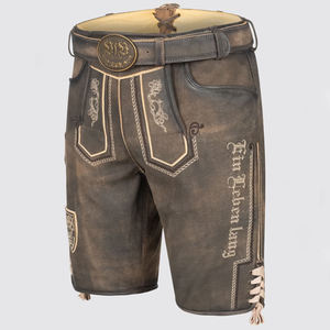 Shorts en cuir de haute qualité avec logo brodé, style streetwear, Lederhosen, shorts en cuir brodés avec poche - Product Image 4