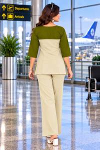 Ensemble ethnique en coton beige pour femme avec haut et pantalon verts, coupe ample décontractée, toutes saisons, style Inde Pakistan - Product Image 4