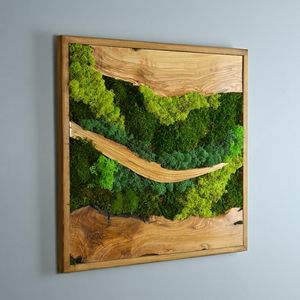 Handcrafted Forest Ridge Wooden <b>Moss</b> Wall Art Handmade Natural Wood And Preserved <b>Moss</b> Landscape Decor Luxury <b>Green</b> Panel - Product Image 6
